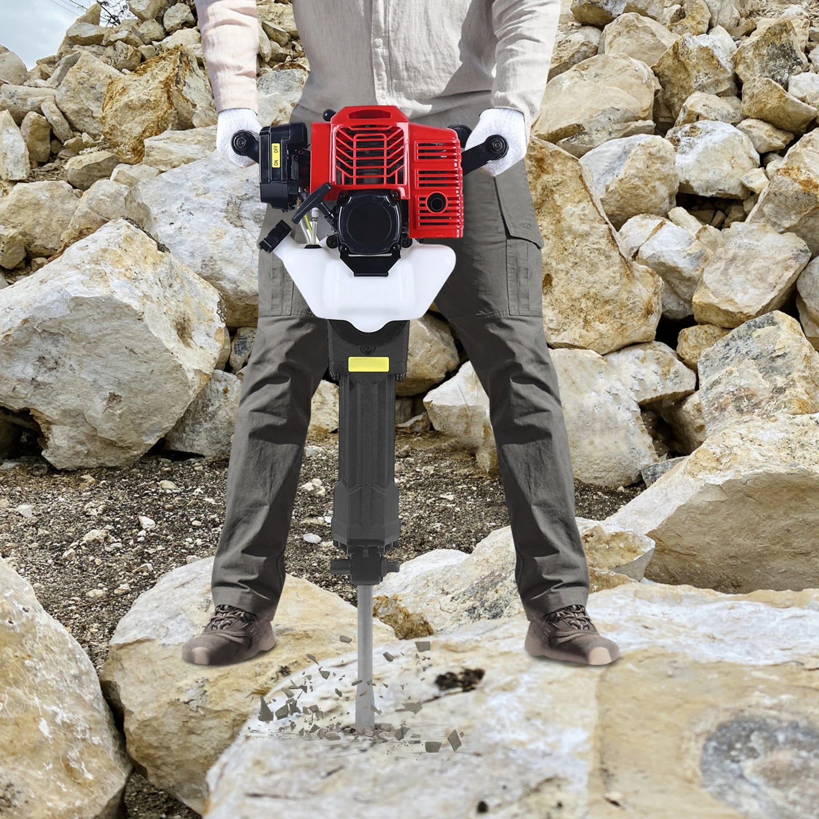 52CC 2-Stroke 1900W Gasoline Demolition Jack Hammer 20-55J Impact Concrete Breaker Rock Drill with Point Flat Chisel