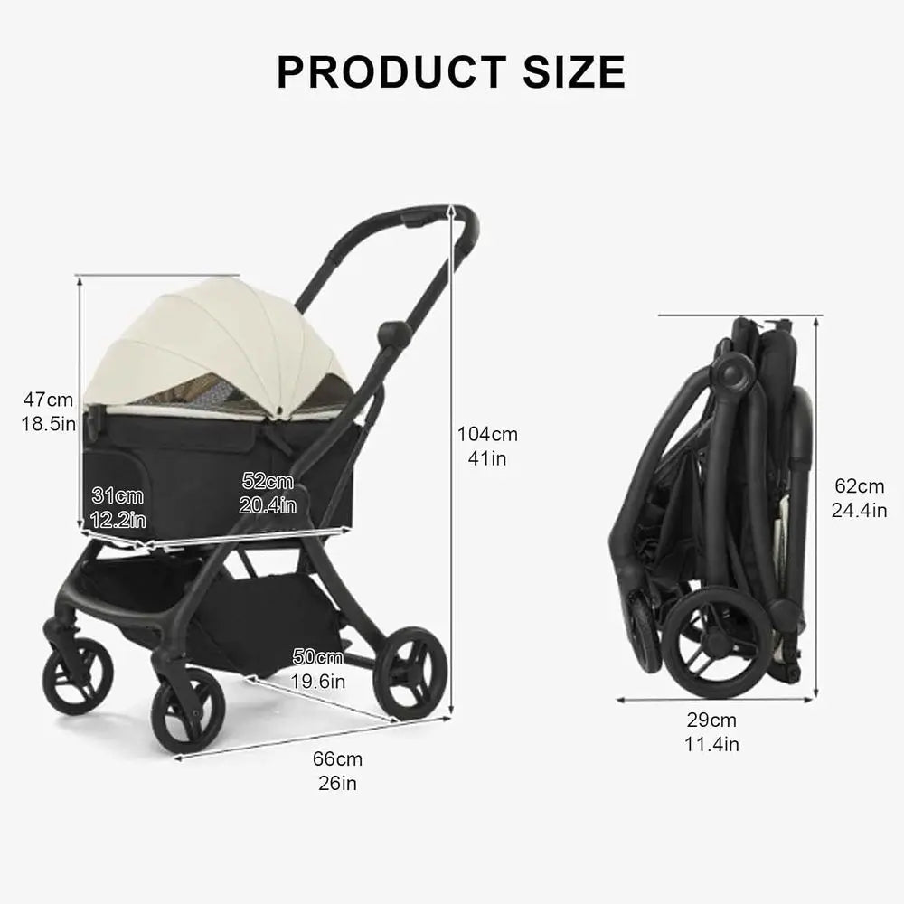 All-Terrain Pet Stroller for Dogs & Cats, 4-Wheel, with Storage and Safety Belts, Khaki