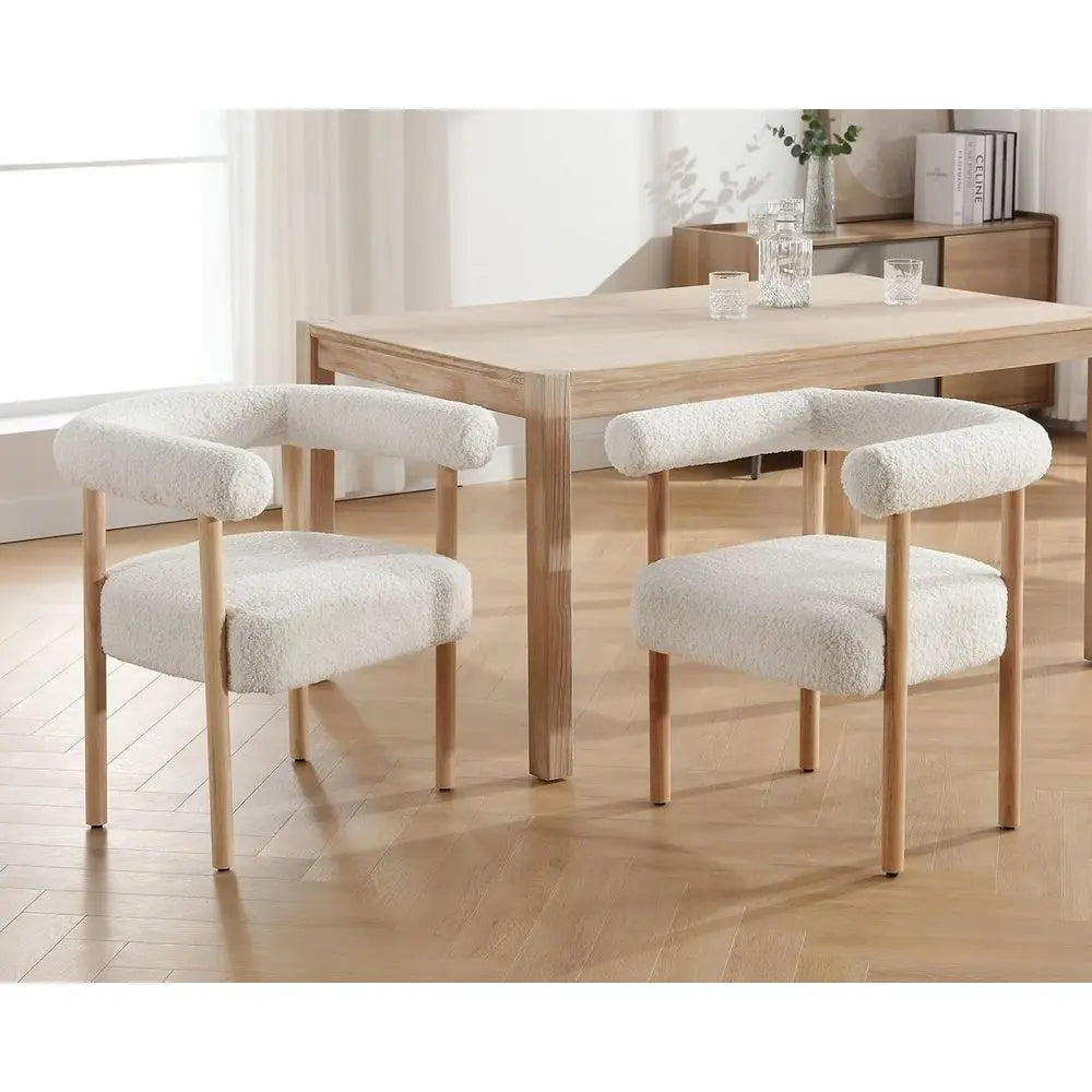 Set of 4 Century Upholstered Dining Chairs, Sherpa Boucle Accent, White, Suitable for Kitchen & Living Room
