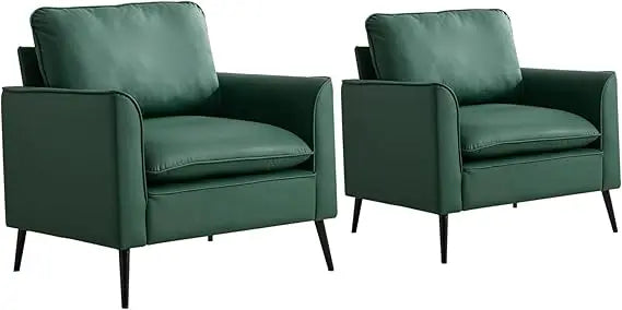 Modern Accent Living Room Chairs, Leather Oversized Single Sofa Chair with Metal Legs, Mid Century Comfy Armchair for Bedr