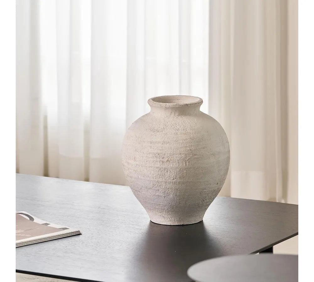 Large White Ceramic Vase 11.8" Tall Zen Style Rustic Farmhouse Decor Pottery Flower Vase for Home