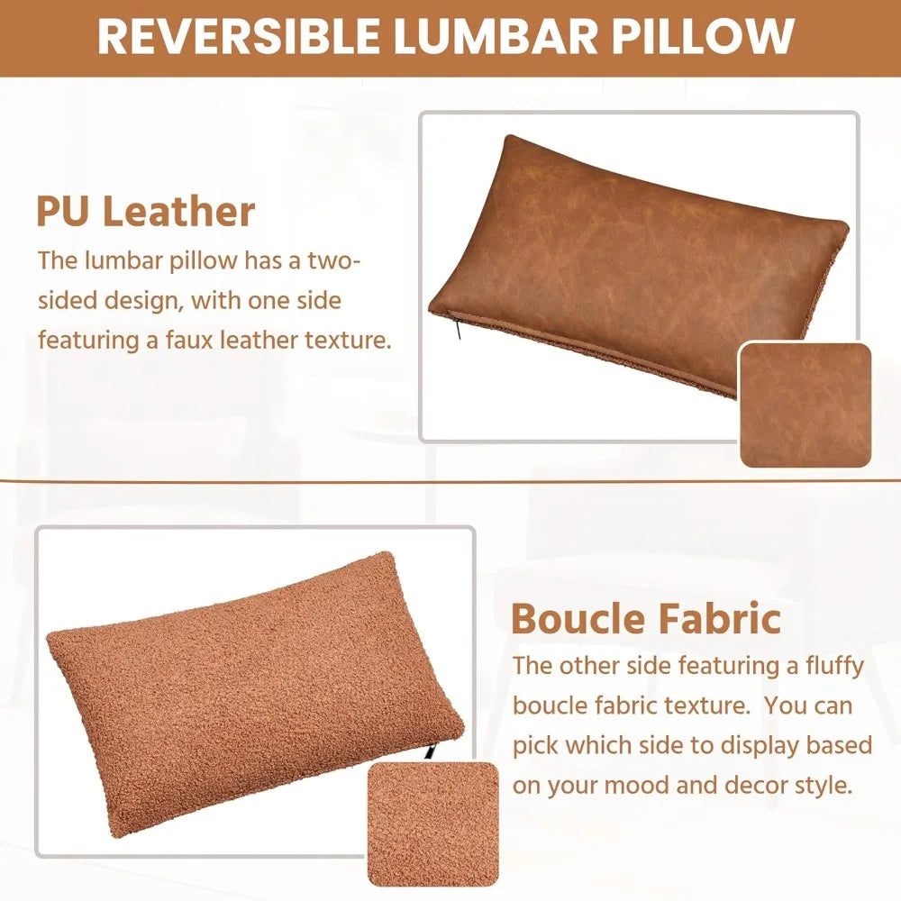 Yaheetech Accent Chair, Living Room Chair Mid Century PU Leather Armchair Lumbar Pillow, Comfy Upholstered Reading Chair Wood Le