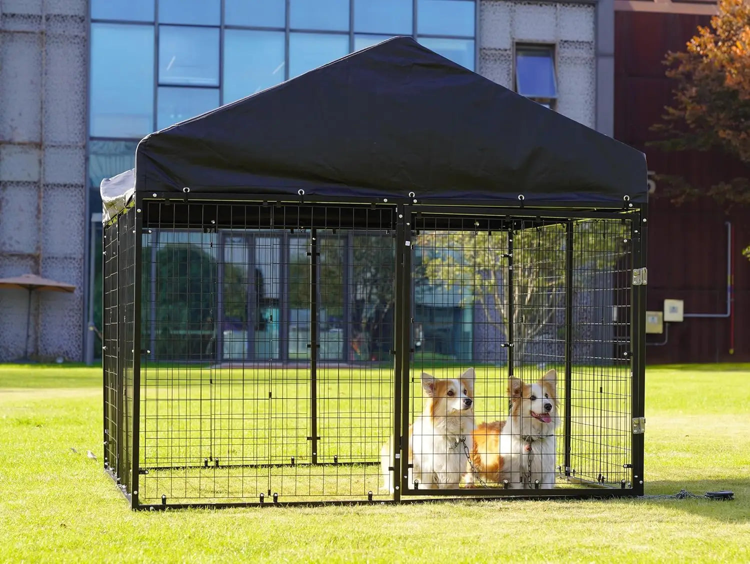 Large Outdoor Dog Enclosure,Heavy Duty Dog Cage with Roof,Galvanized Steel Dog Kennel Fence with Double Safety, Customized