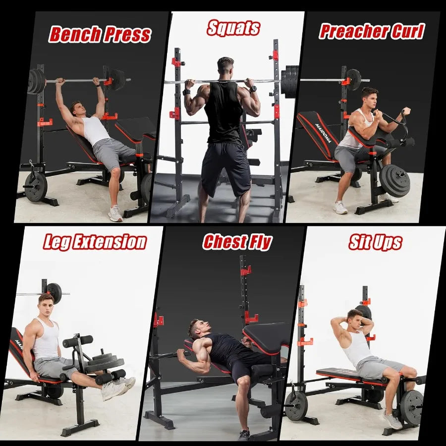 1500LBS 8 in 1 Olympic Weight Bench Set with Leg Extension/Curl and Preacher Curl, Bench Press Set and barbell Rack with Safety