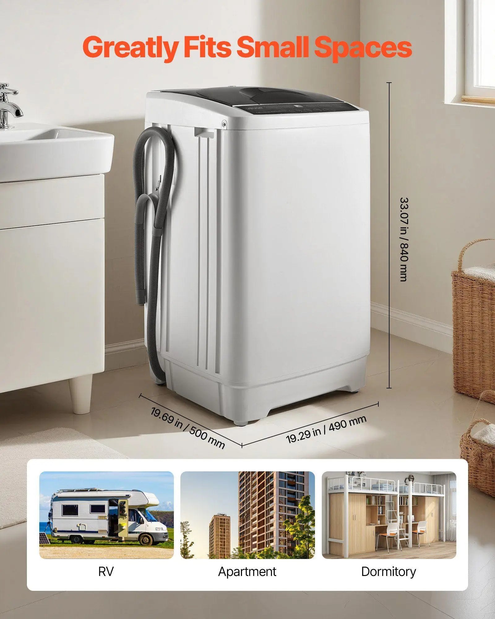 Portable Top-Load Washer 1.3cu.ft, 8 Modes, 6 Levels, LED Display, Stainless Tub, 9.92lbs Capacity