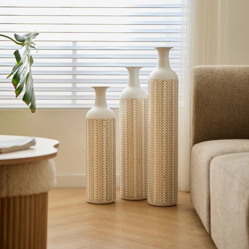 Floor Modern Style White 3 Piece Set Gorgeous Home Decoration Large Glazed Metal Vase