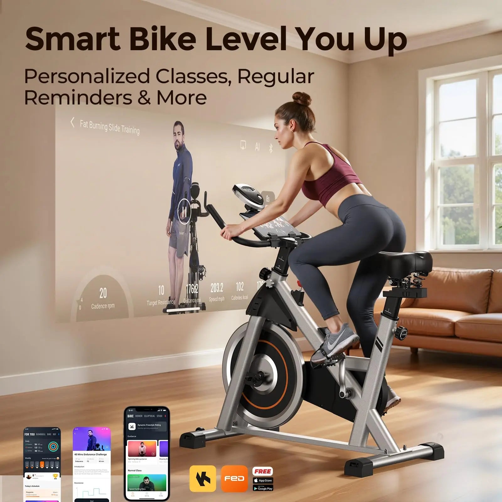 YOSUDA Exercise Bike, Brake Pad Stationary Bike for Home with Exclusive App, Magnetic Indoor Cycling Bike with 300 lb Weight