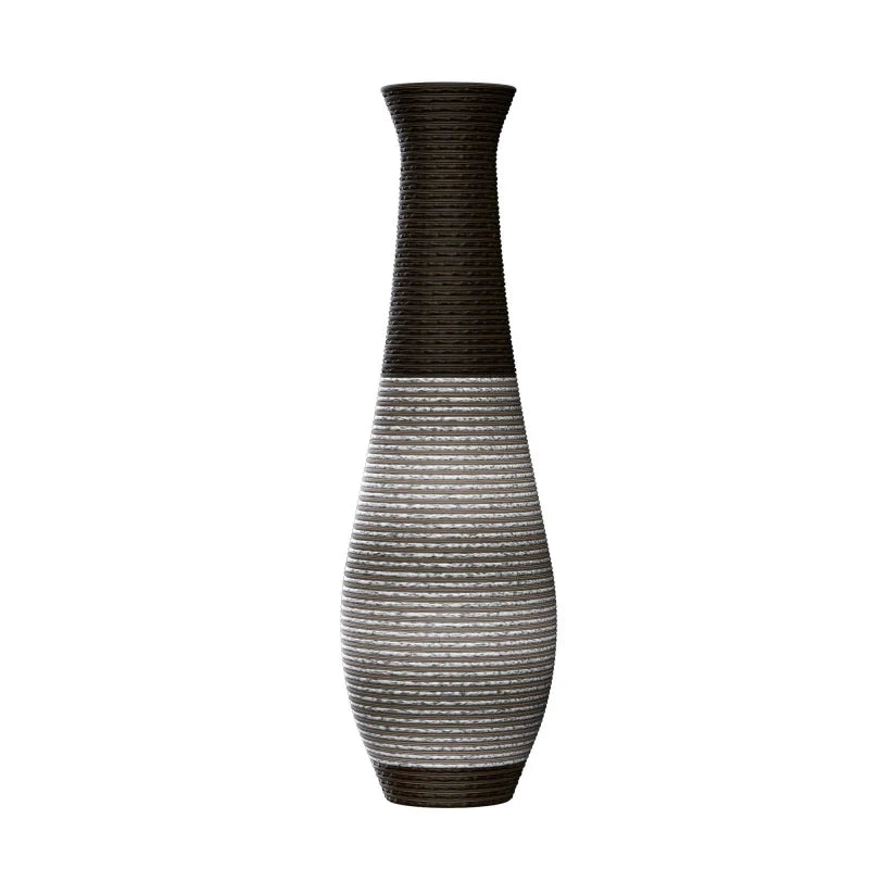 39-Inch Tall  Floor Vase Durable Artificial Rattan Elegant Two-Tone Dark Brown Finish Stylish Home Decor Statement Piece USA