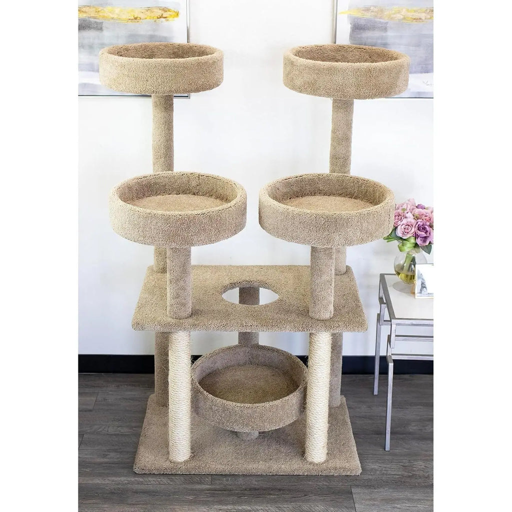 Southwestern Sanctuary Multi-Level Cat Cat Climbing Tower Cat Tree, Solid Wood and Carpet Construction, Modern Cat, Customized