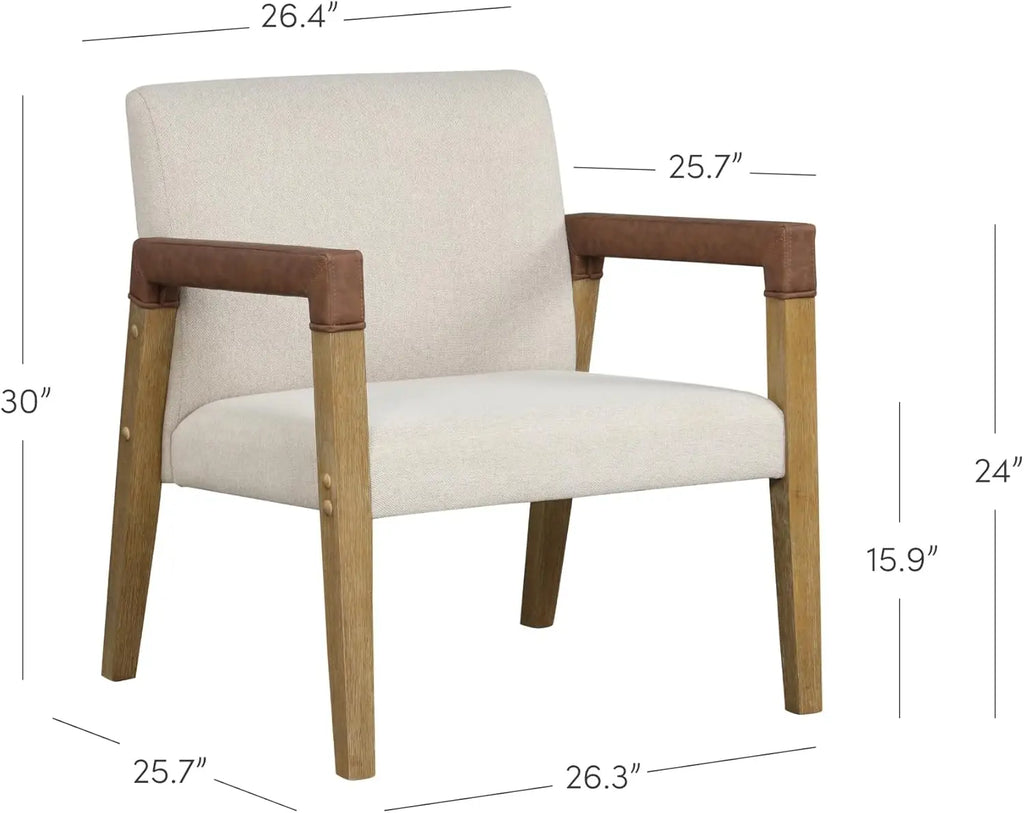 James Hudson Accent Living Room Chair, Comfy Reading Bedroom Chair, Mid-Century Wood Armchair, Upholstered Fabric and Lea
