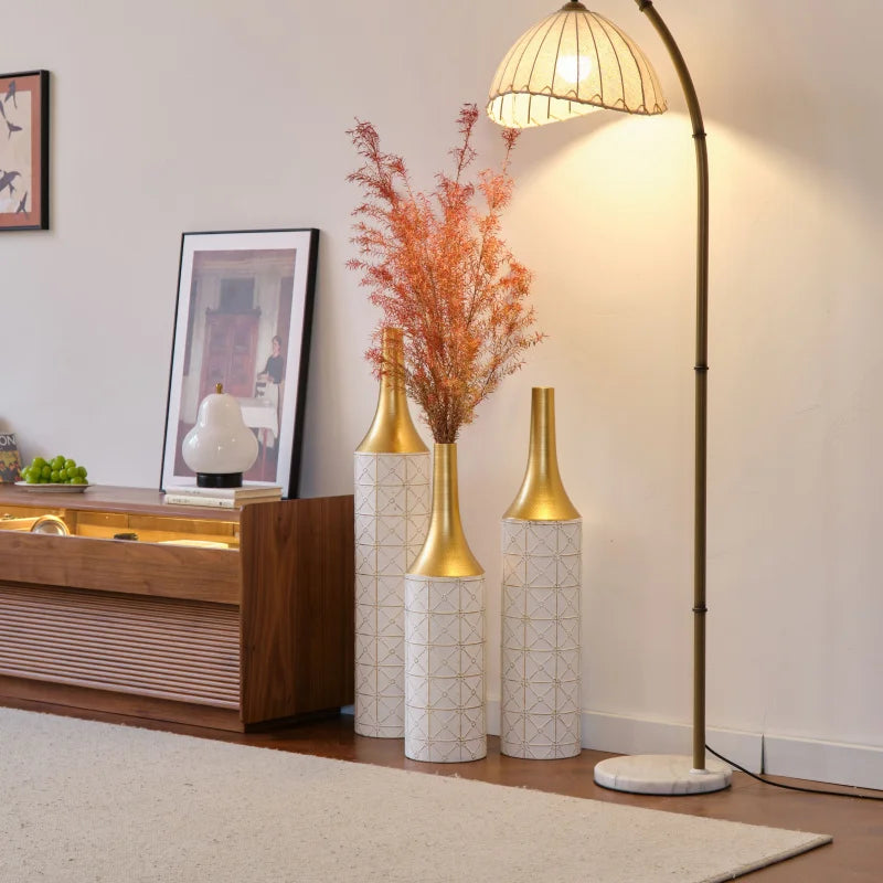 Set Of 3  Metal Vases Home Decoration White Glazed 24in/28.7in/33.5in Gorgeous Home Living Room Floor Decor Large Iron Vases USA