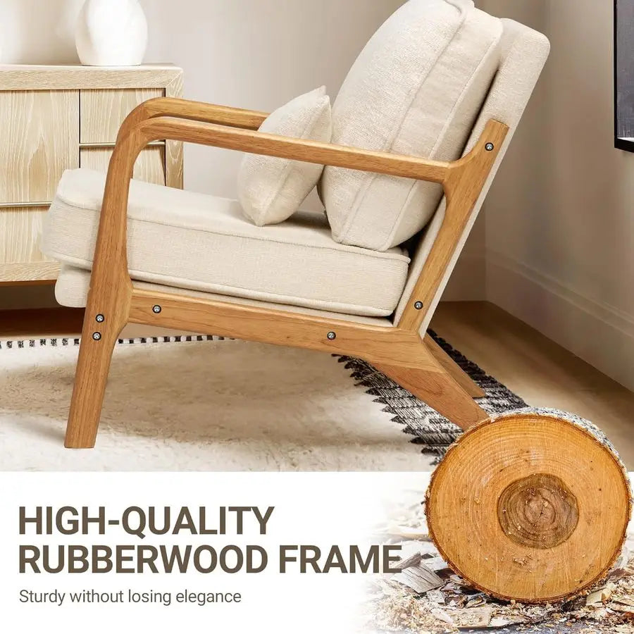 Accent Chair Set of 2 with Solid Wood Frame, Reading Relaxing Armchair Lumbar Pillowamp Soft Cushion, Leisure Chair for Living R