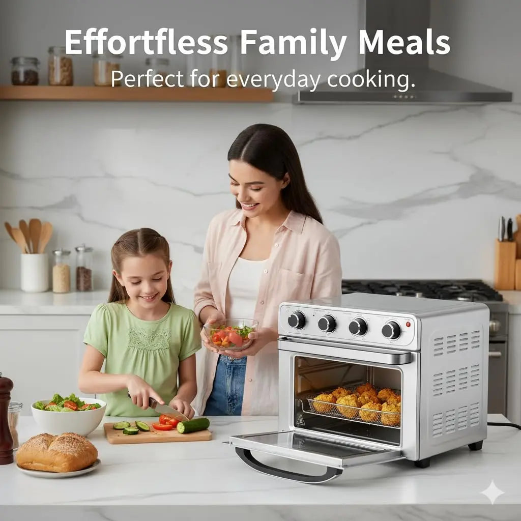 4-in-1 Air Fryer Toaster Oven Combo, 26QT Large Countertop Convection Oven with Bake, Broil, Roast & Dehydrate, Includes 12