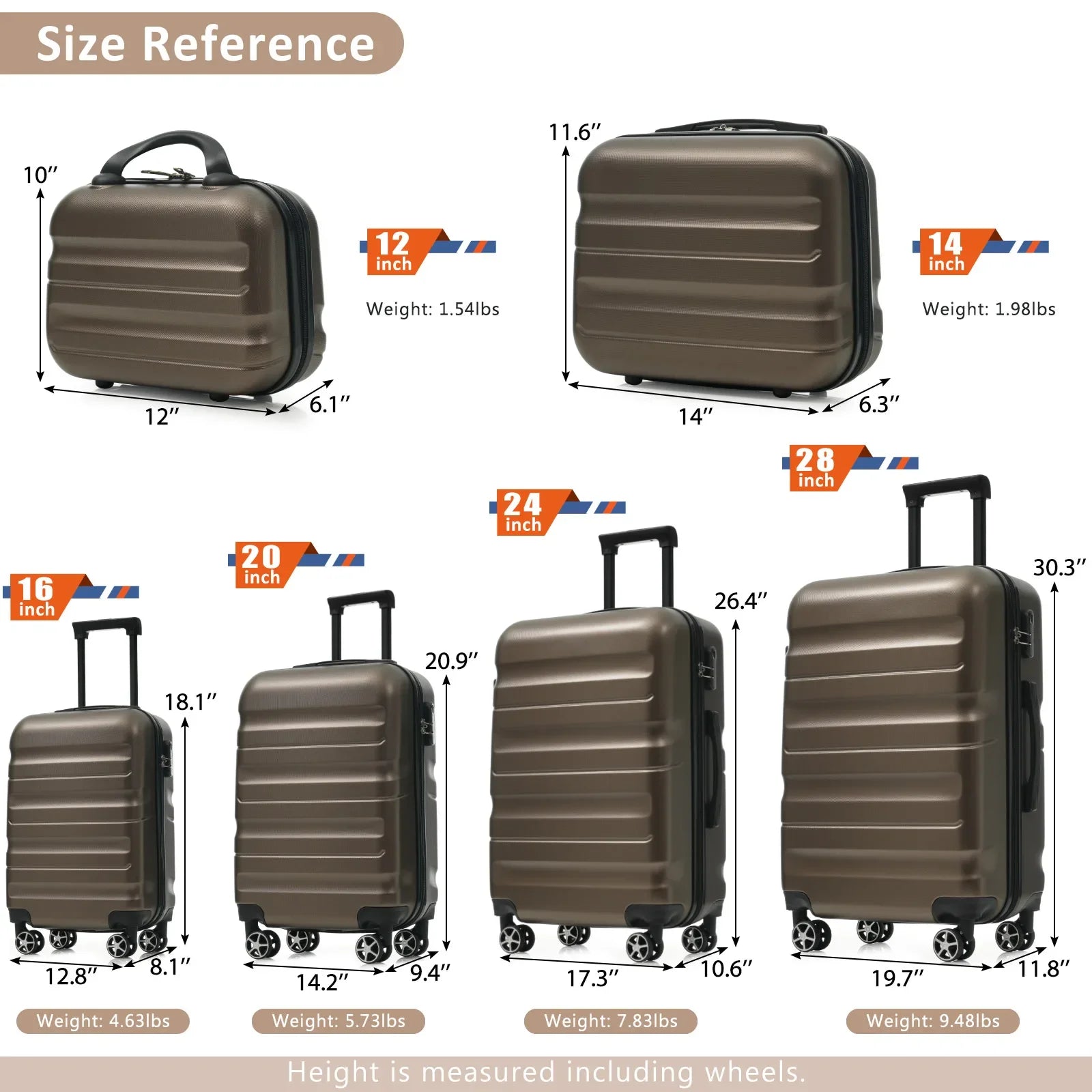 6-Piece ABS Hardshell Luggage Set - Lightweight & Durable Suitcases with Dual Spinner Wheels, Carry-On & Check-In Sizes for Trav