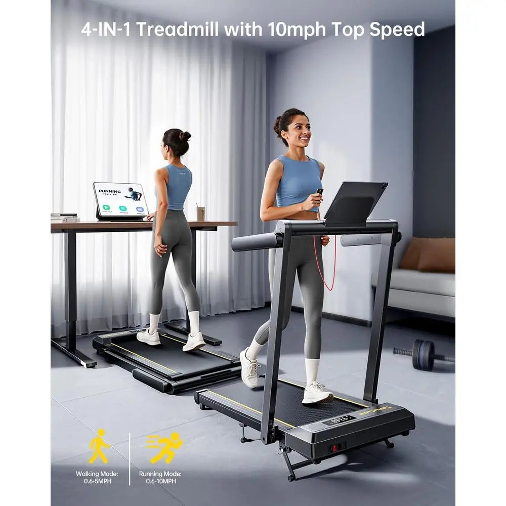 Portable Folding Treadmill with 12% Incline, Handle, and Bluetooth Speaker, 0.6-10MPH Speeds
