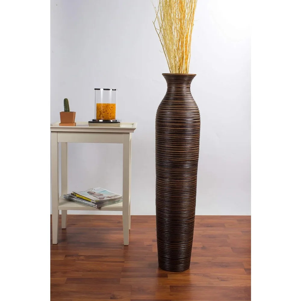 Large Wooden Floor Vase - 34 Inch Tall for Home Decor, Suitable for Fake Plants and Pampas Grass in Farmhouse Style