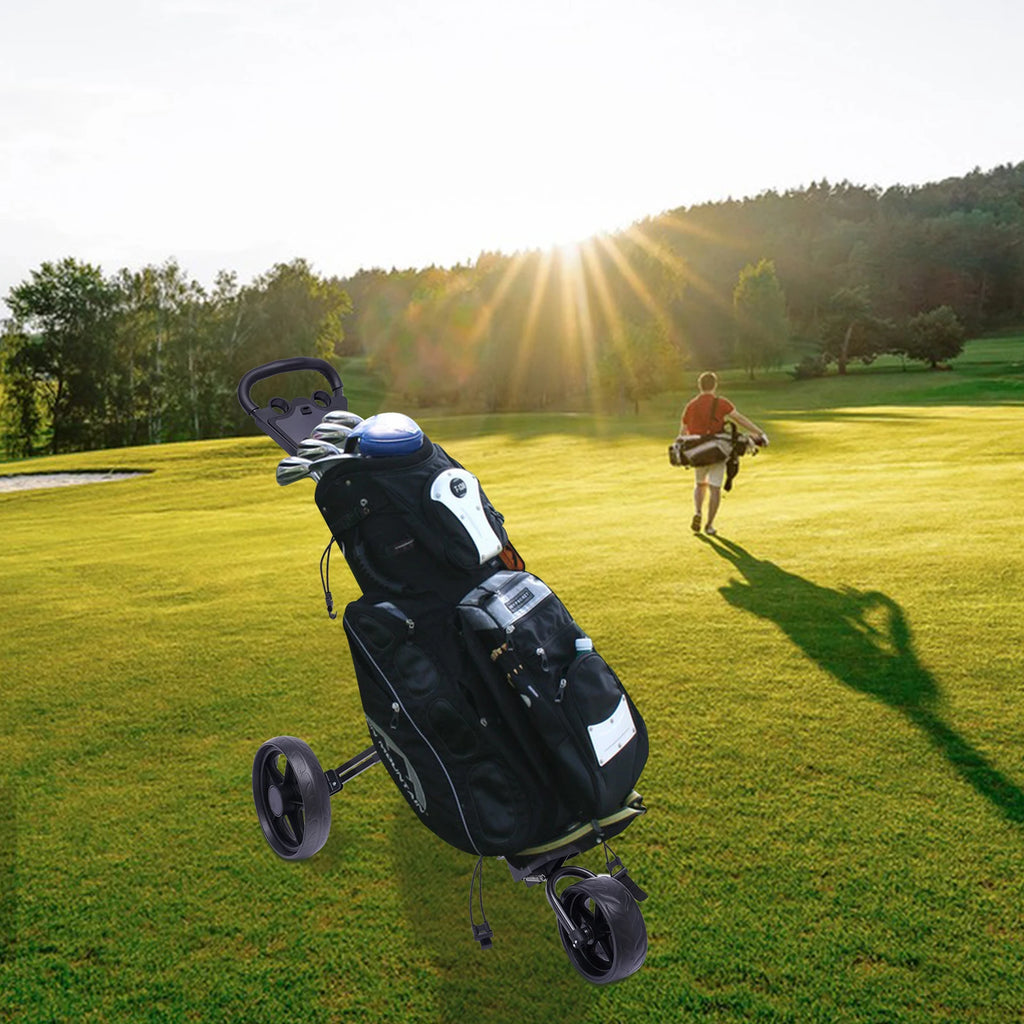 Lightweight Aluminum Golf Push Cart – 3-Wheel Folding Golf Trolley with Foot Brake, One-Second Open, Free Cup Holder Included