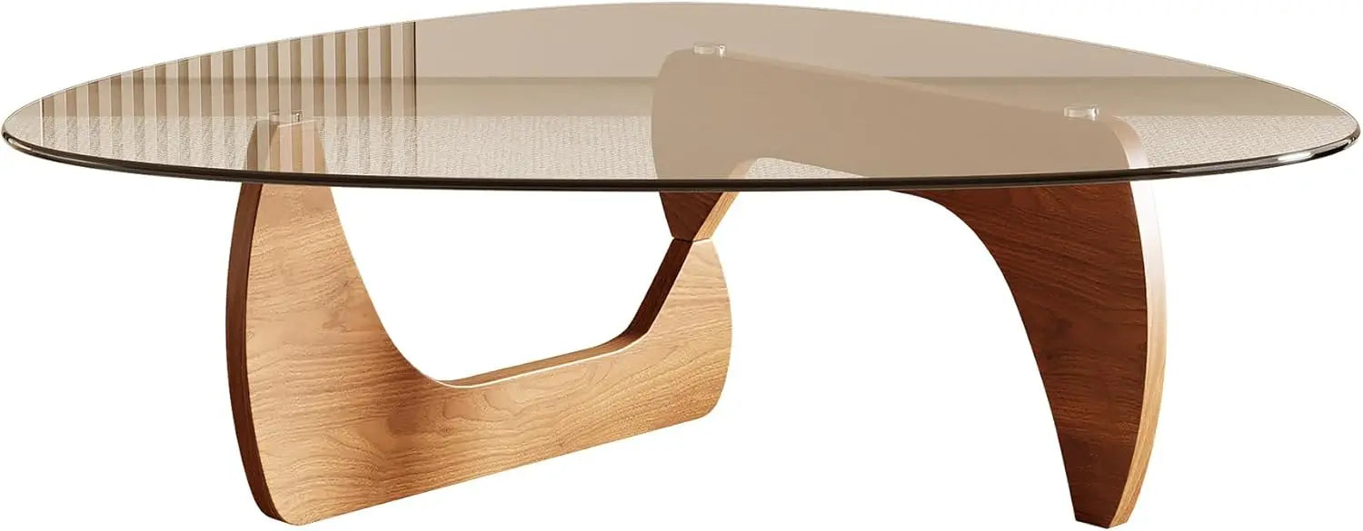 Morden Coffee Table, 42.5" x 28.5" x 16.1" Triangle Tempered Glass Top for Living Room, Color: Natural Wood