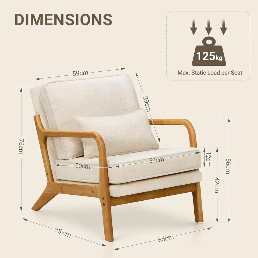 Accent Chair Set of 2 with Solid Wood Frame, Reading Relaxing Armchair Lumbar Pillowamp Soft Cushion, Leisure Chair for Living R