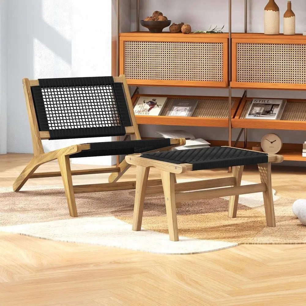 Century Accent Chair and Ottoman, Handwoven Cordage for Living, Outdoor, Home, or Office