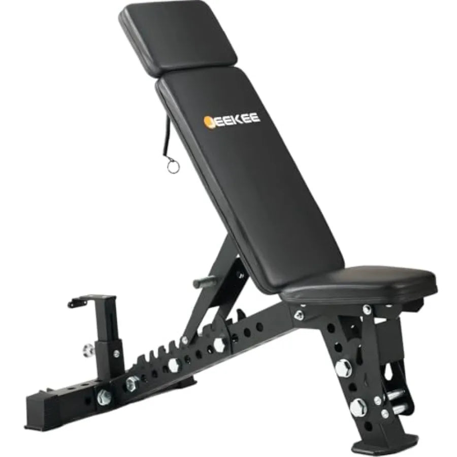 Adjustable Weight Bench With Headrest,1500LBS Workout Bench For Full Body,3"X3" Weight Benches For Home Gym,Gym Bench With Wheel