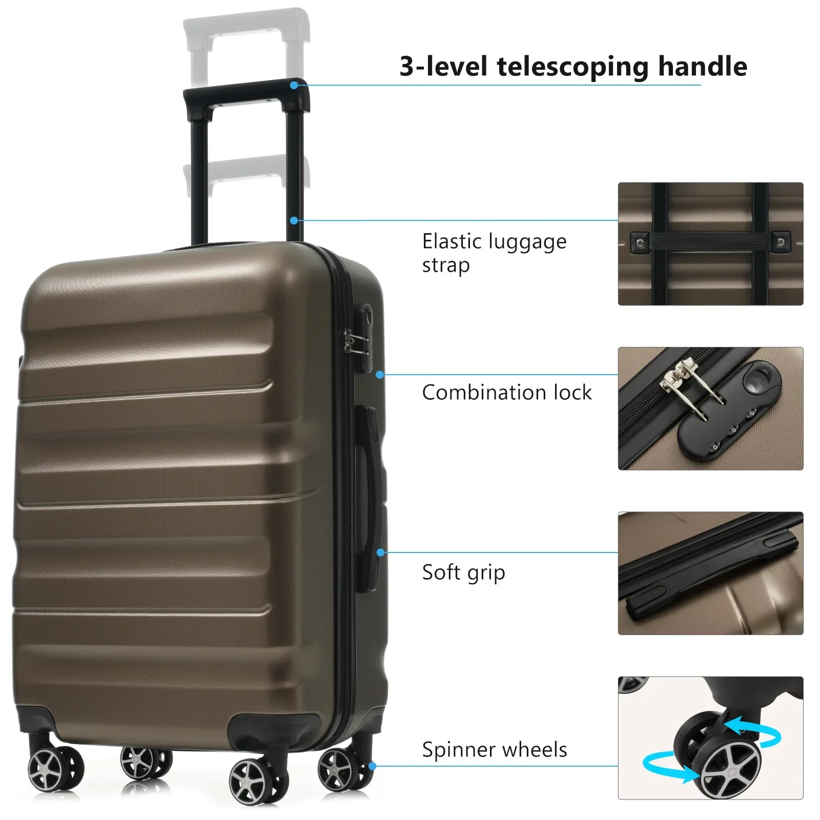 6-Piece ABS Hardshell Luggage Set - Lightweight & Durable Suitcases with Dual Spinner Wheels, Carry-On & Check-In Sizes for Trav