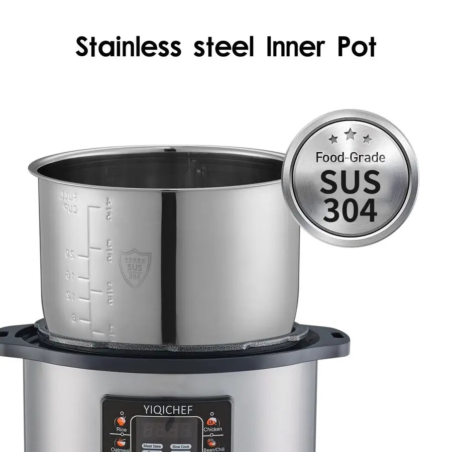 12.8Qt Commercial Electric Pressure Cooker, Digital Control, 304 Stainless steel Inner Pot, Serve for 1525 people, 1600W 120V wi
