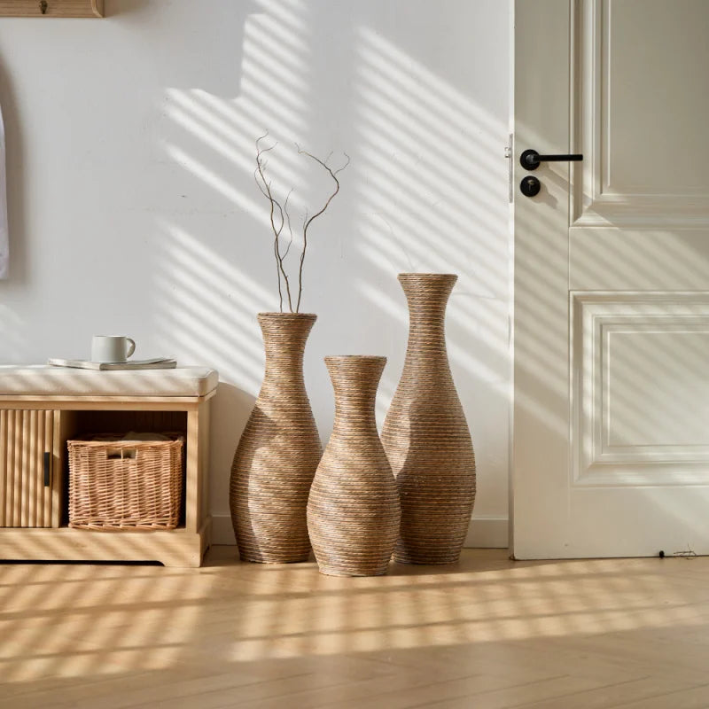 Elegant Beige 3-Piece Artificial Rattan Floor Vase For Outdoor Living Room Or Entrance Hallway Home Decoration Shipping From USA