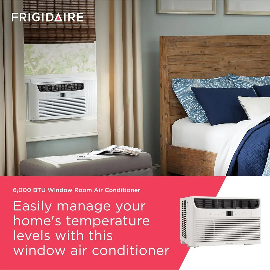 6,000 BTU Window Air Conditioner with Remote Control, Cools Up to 250 Sq. Ft., Quiet Operation, Eco Mode, 3 Fan Speeds,