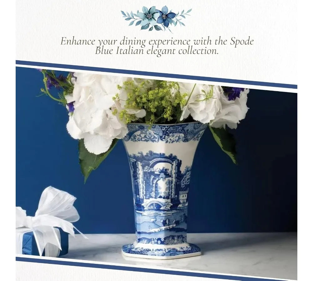 Italian Countryside Hexagonal Porcelain Vase - 10.5" Elegant Home Decor Centerpiece for Living Room & Gifts