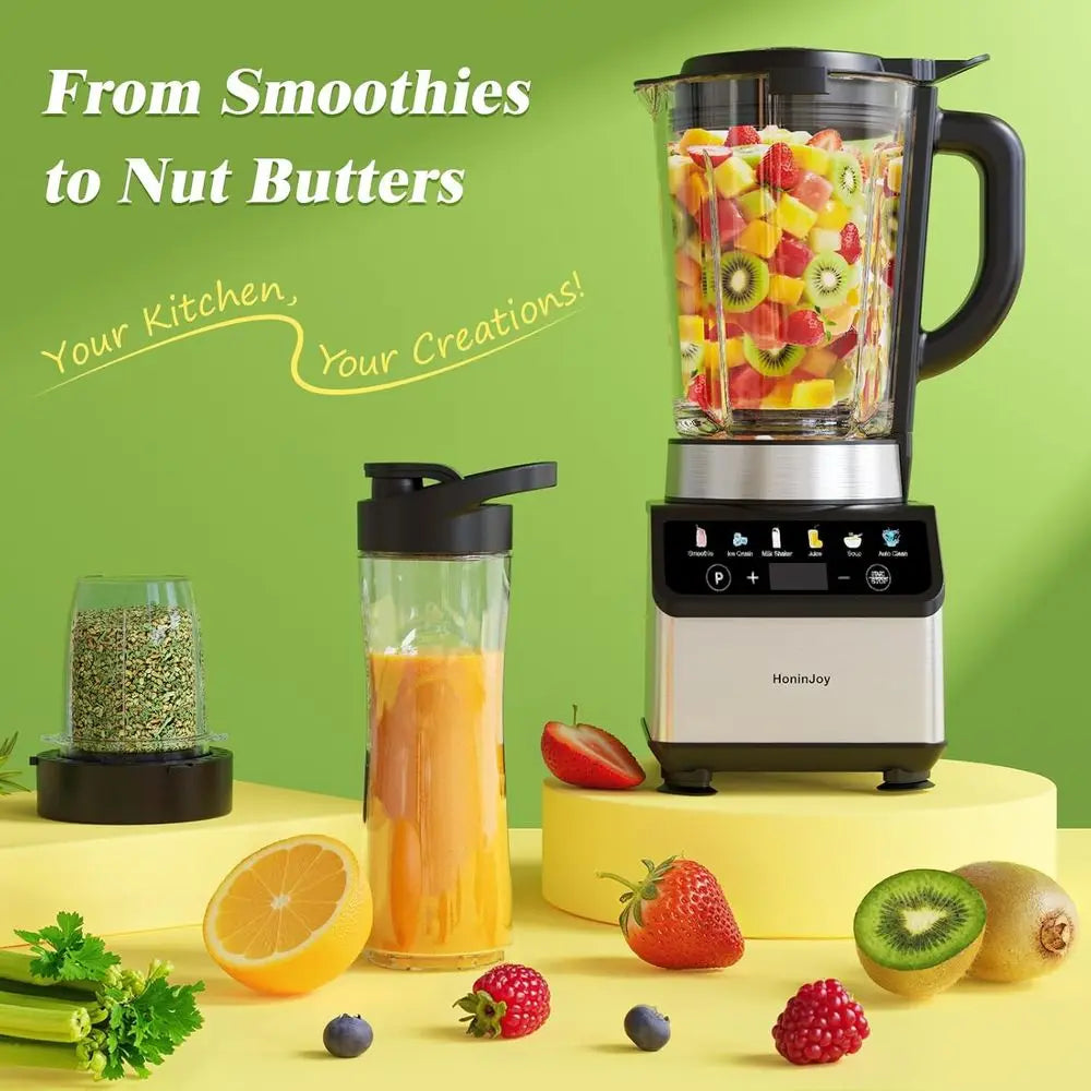 Countertop Smoothie Blender with 51oz Glass Pitcher, Grinder & To-Go Cup Combo, 10 Speeds Digital Touch Blender, Smoothies, Shak
