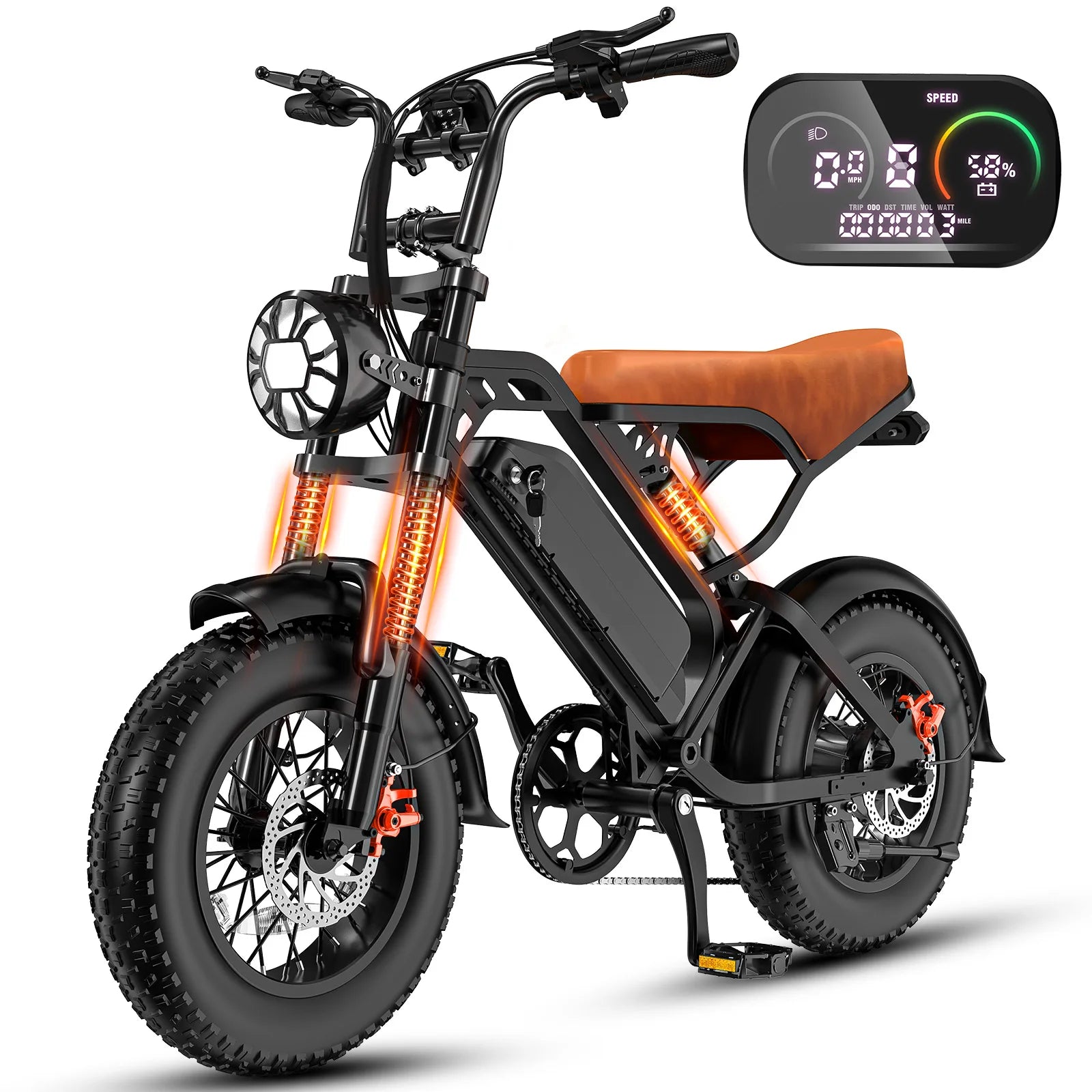 LELEKUAI All-Terrain ebike 16"*4.0 Tire Electric Mountain Bike with 1200W Motor, 48V 18Ah Removable Battery, 5-Speed Gear System