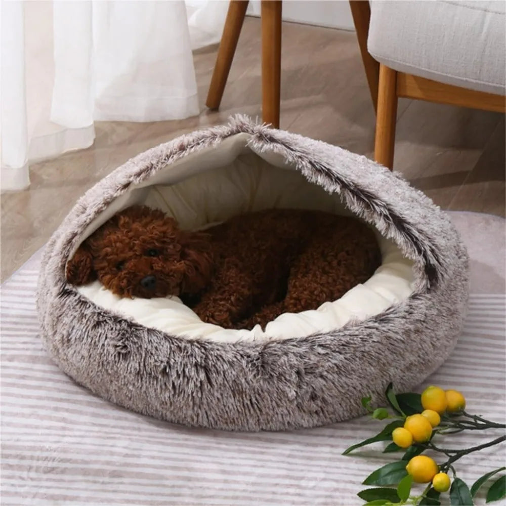 Autumn Winter Warm Plush Pet Bed for Cats and Dogs - Cozy Closed Nest Pad for Comfortable Sleeping