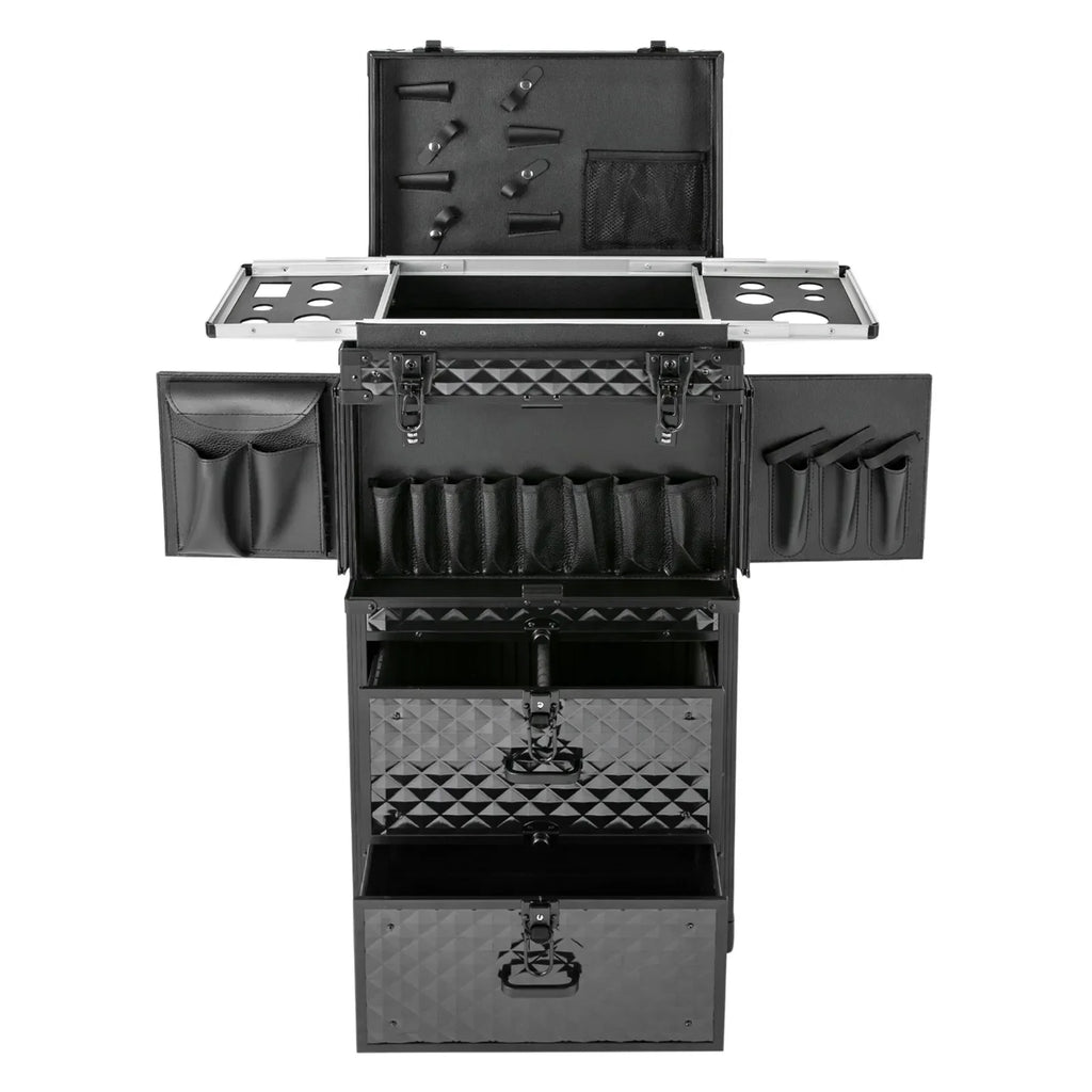 Rolling Lockable Makeup Train Case, Hairdressing Travel Case with Wheels, Cosmetology Case, Hair Stylist Travel Case Trolley