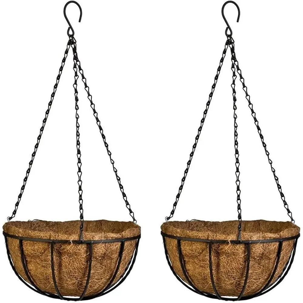 Brown Iron Chain Hanging Basket for Outdoor Plants - Suitable for Porch, Hallway, and Patio