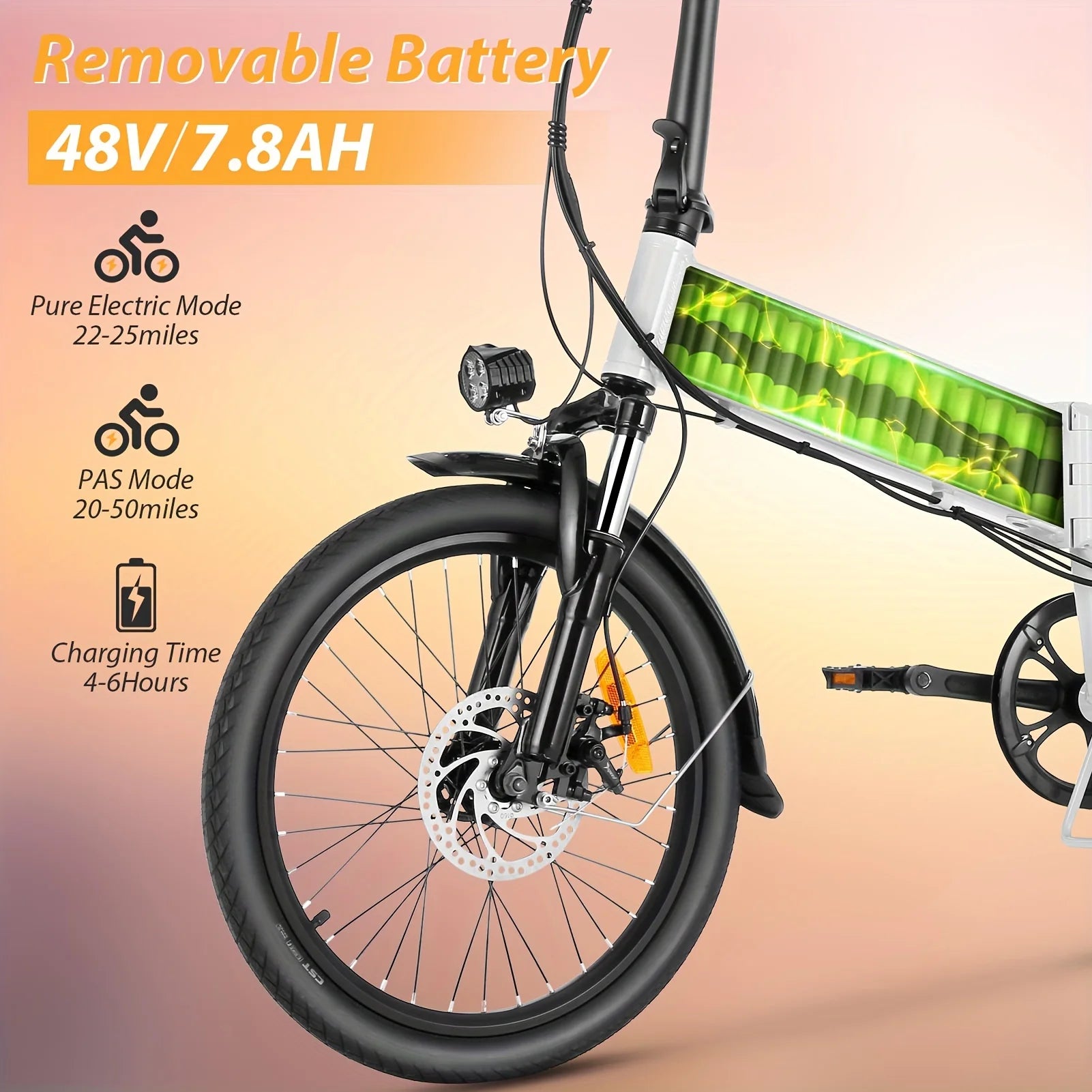 Vivi Electric Bicycle for Adults 20" 500W EBike for Adults with 48V 7.8Ah 374.4Wh High Capacity Removable Battery, Up to 20MPH
