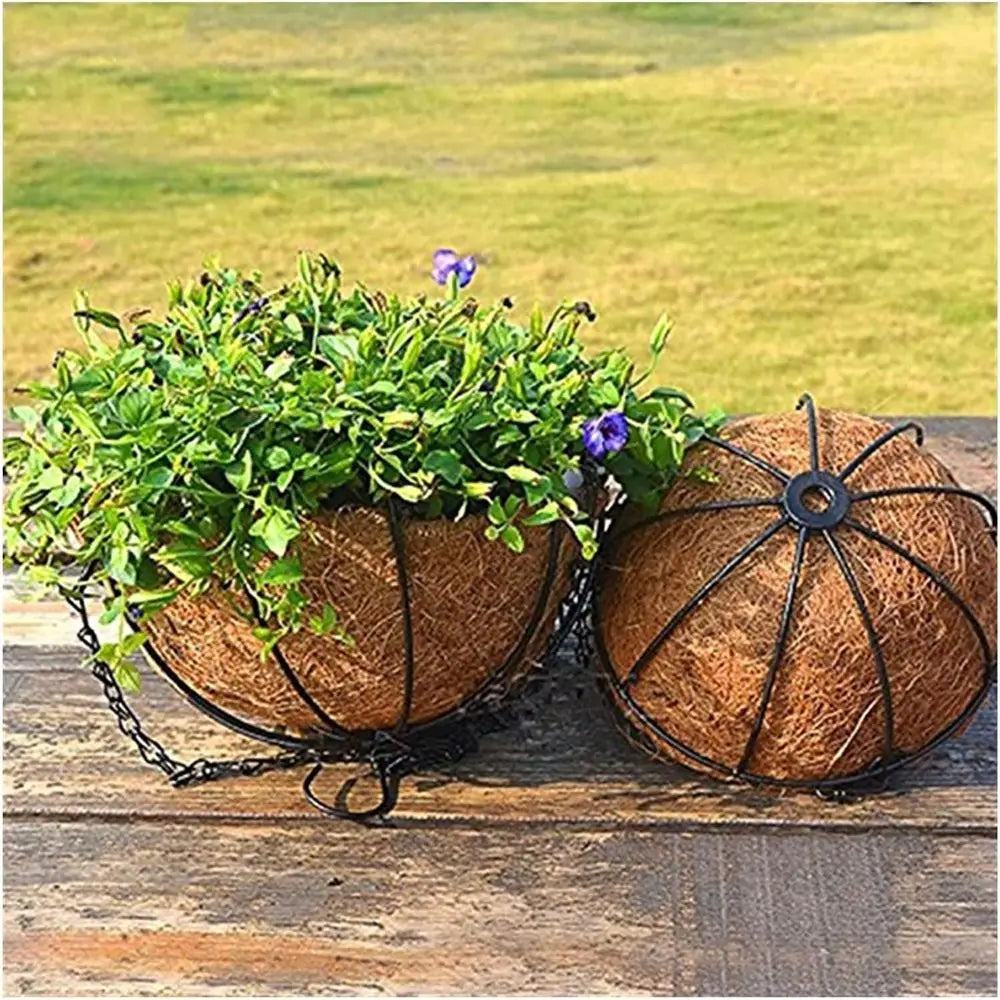 Brown Iron Chain Hanging Basket for Outdoor Plants - Suitable for Porch, Hallway, and Patio