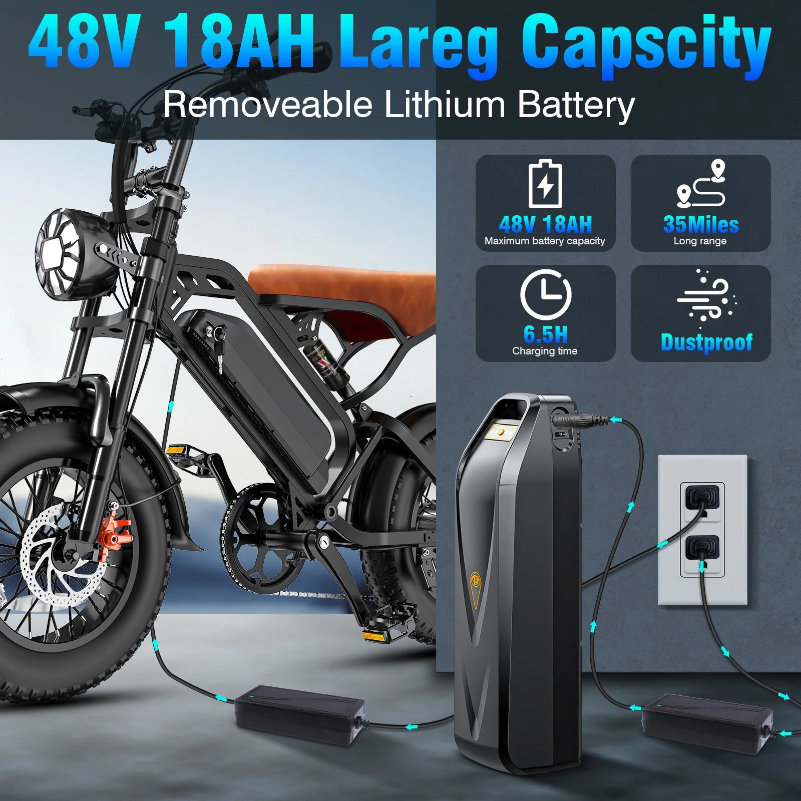LELEKUAI All-Terrain ebike 16"*4.0 Tire Electric Mountain Bike with 1200W Motor, 48V 18Ah Removable Battery, 5-Speed Gear System