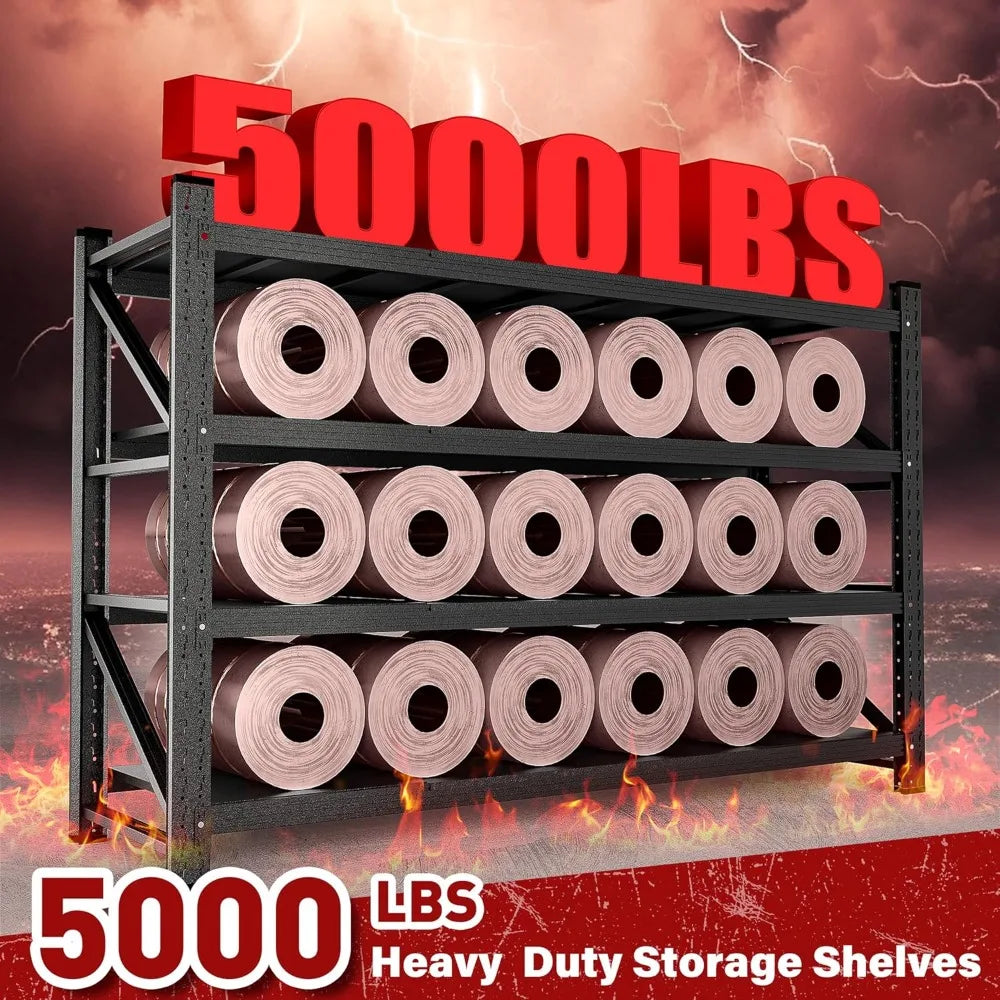 71.3"Wide Heavy Duty Garage Shelving Units,5000LBS Deep Storage Shelves,Black Metal Garage Shelves,Steel Shelf,Large ，Customized