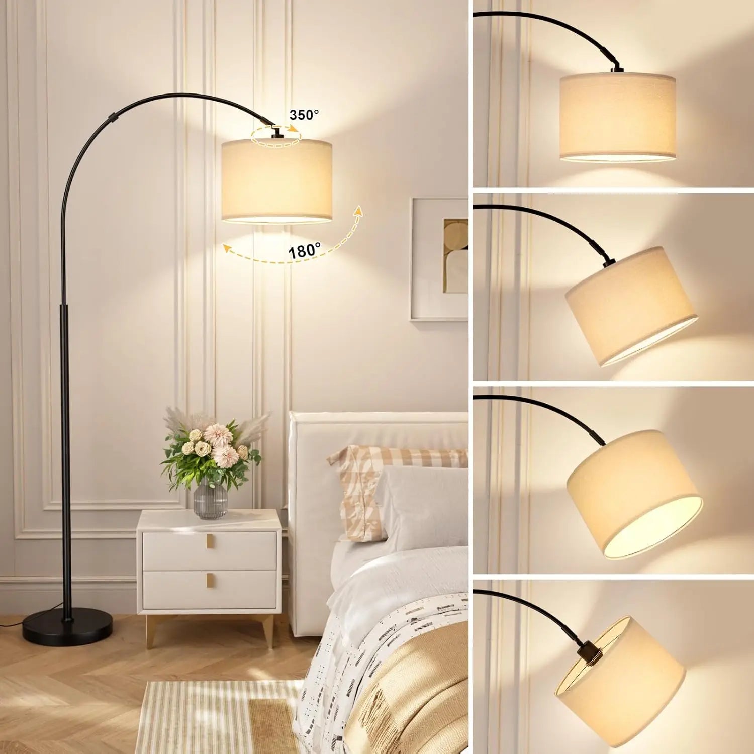 70" Dimmable Arc Floor Lamp with Remote, Adjustable Color & Brightness, Rotating Head for Living Room