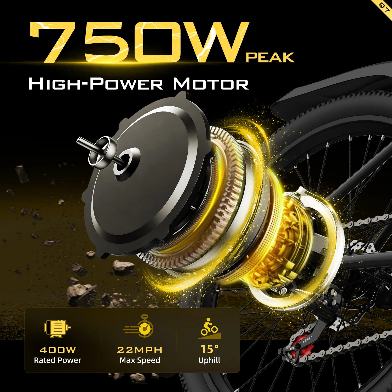 26'' Electric Bike for Adults,750W Peak Motor Mountain Ebike,22MPH Up to 45 Miles,7-Speed,Removable Battery,Commuter E-Bike