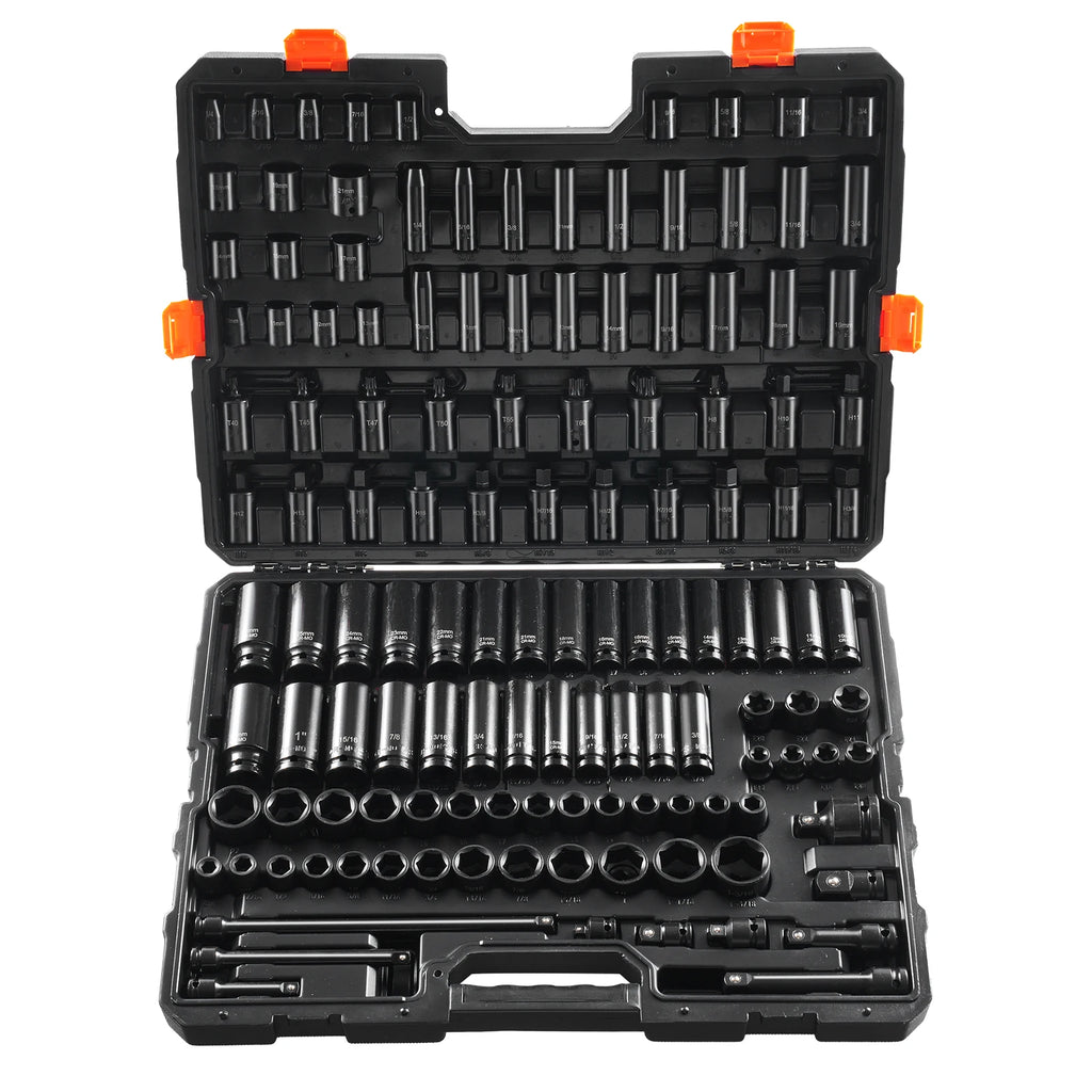 SucceBuy Impact Socket Set SAE and Metric Socket SetCr-Mo Alloy Steel for Auto Repair Rugged Construction Includes Storage Case