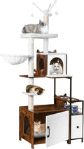 3-in-1 Cat Tree with Hidden Litter Box, 67-inch Tall Cat Tower for Indoor Cats, Includes Condo and Feeding Station