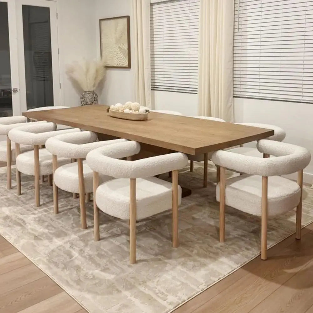 Set of 4 Century Upholstered Dining Chairs, Sherpa Boucle Accent, White, Suitable for Kitchen & Living Room