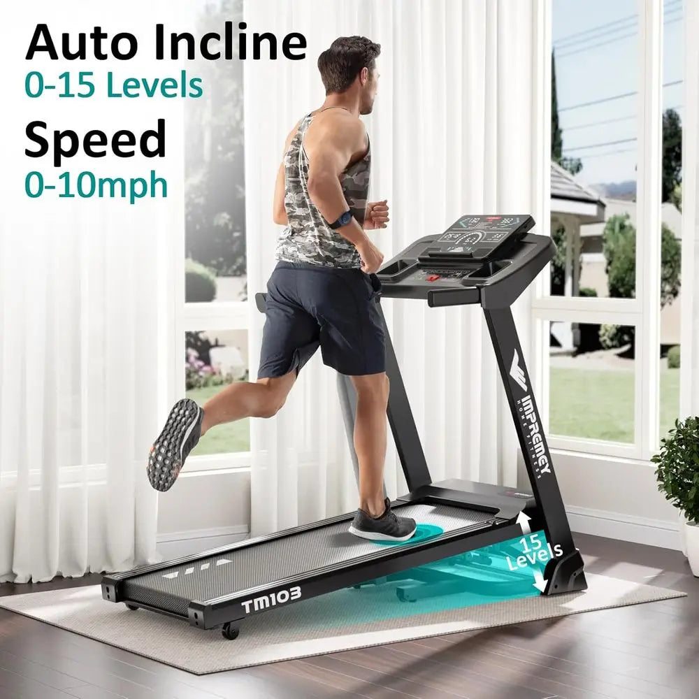 Advanced Treadmill with 15 Incline Levels, Smart Heart Rate Monitor, LED Display, Up to 10 MPH, Supports 350 lbs