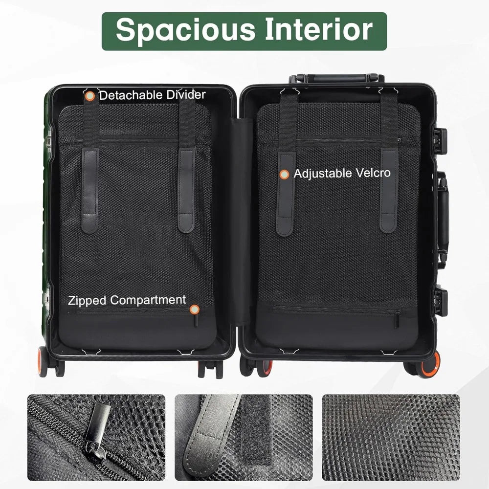 Aluminum Carry On Luggage 22x14x9 Airline Approved, Zipperless Luggage Premium Aluminum Suitcase Luggage, Hard Shell Carry On.