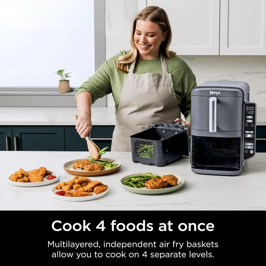 Ninja SL400 DoubleStack XL 2Basket Air Fryer Cooks 4 Foods at Once with Compact Design 10 QT Capacity 4in1 Functionality Includ