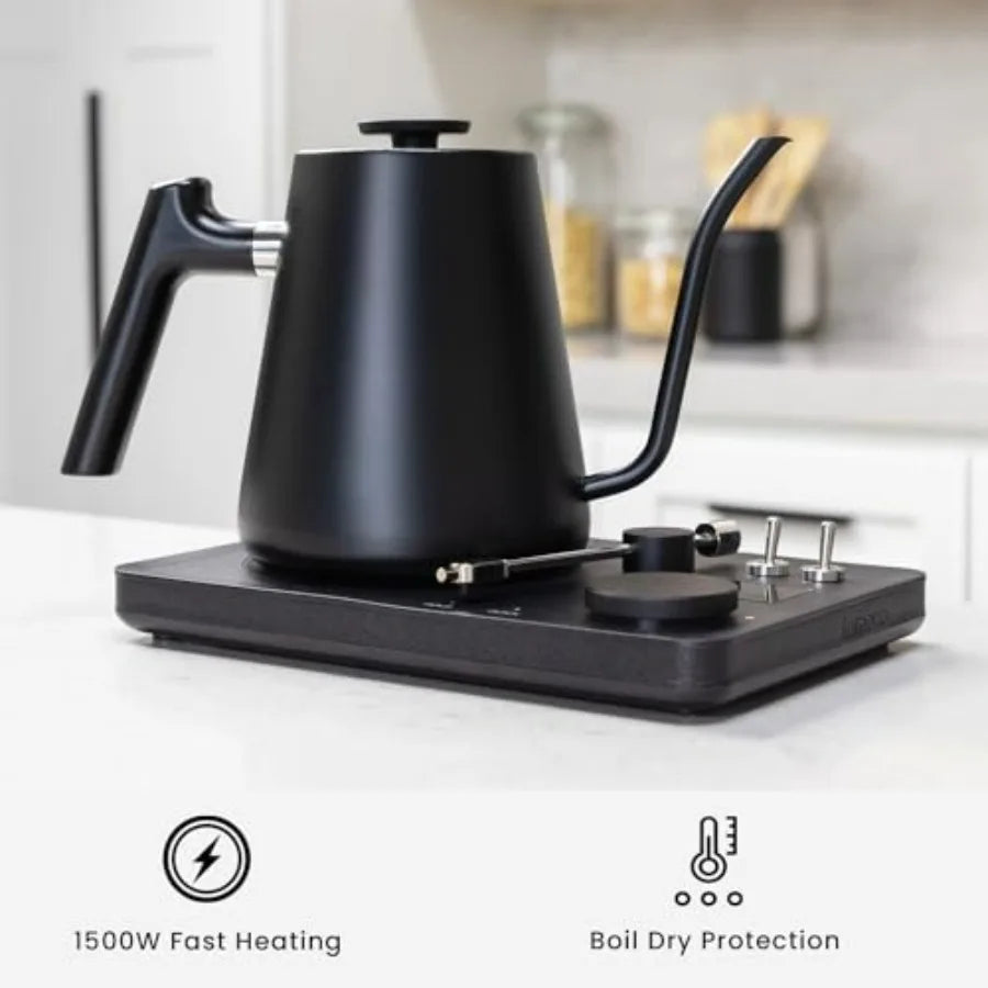 DJ Electric Gooseneck Kettle for Pour Over Coffee and Tea with Turntable Design Quick Heating and Temperature Control Black Sta