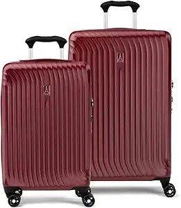two-piece lightweight hardshell polycarbonate expandable luggage set with 8 spinner wheels in cabernet