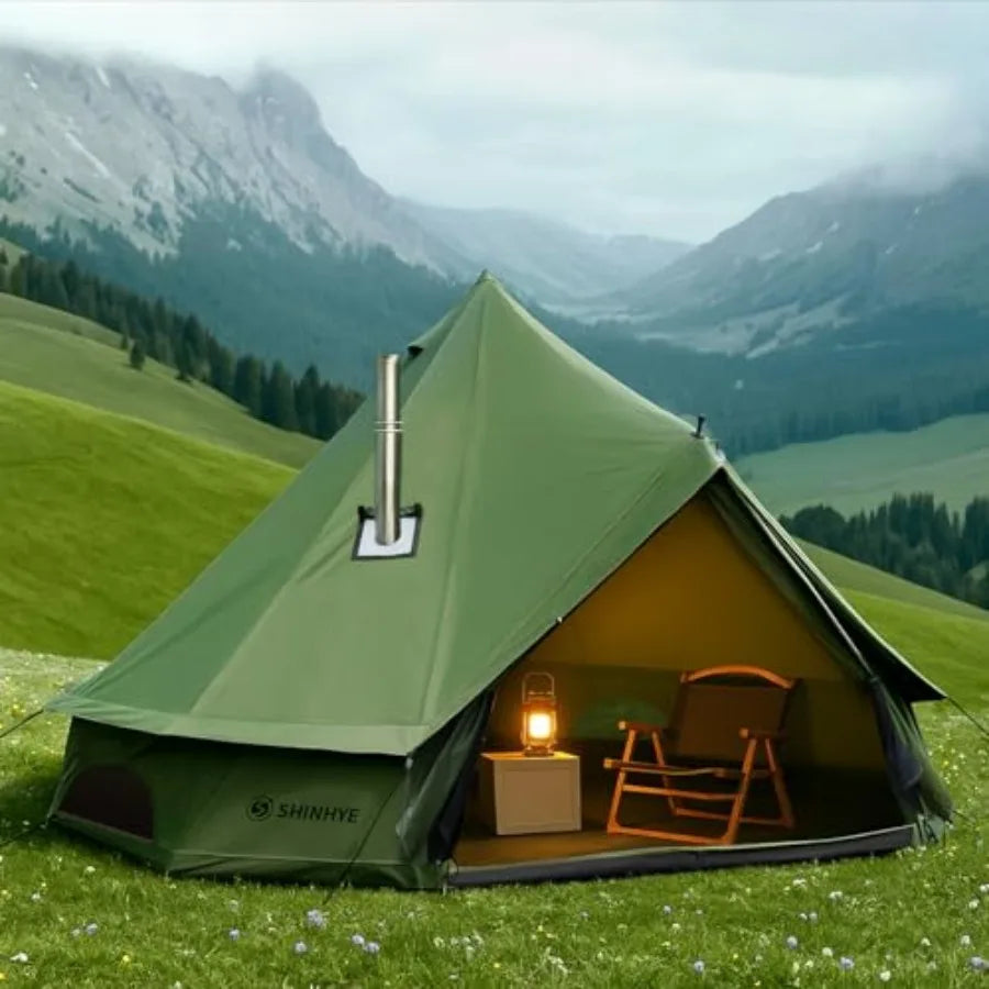 Canvas Bell Yurt Tent with Stove Jack Waterproof Luxury 4 Season Tents for Family Outdoor Camping 100% Cotton Green Glamping Te
